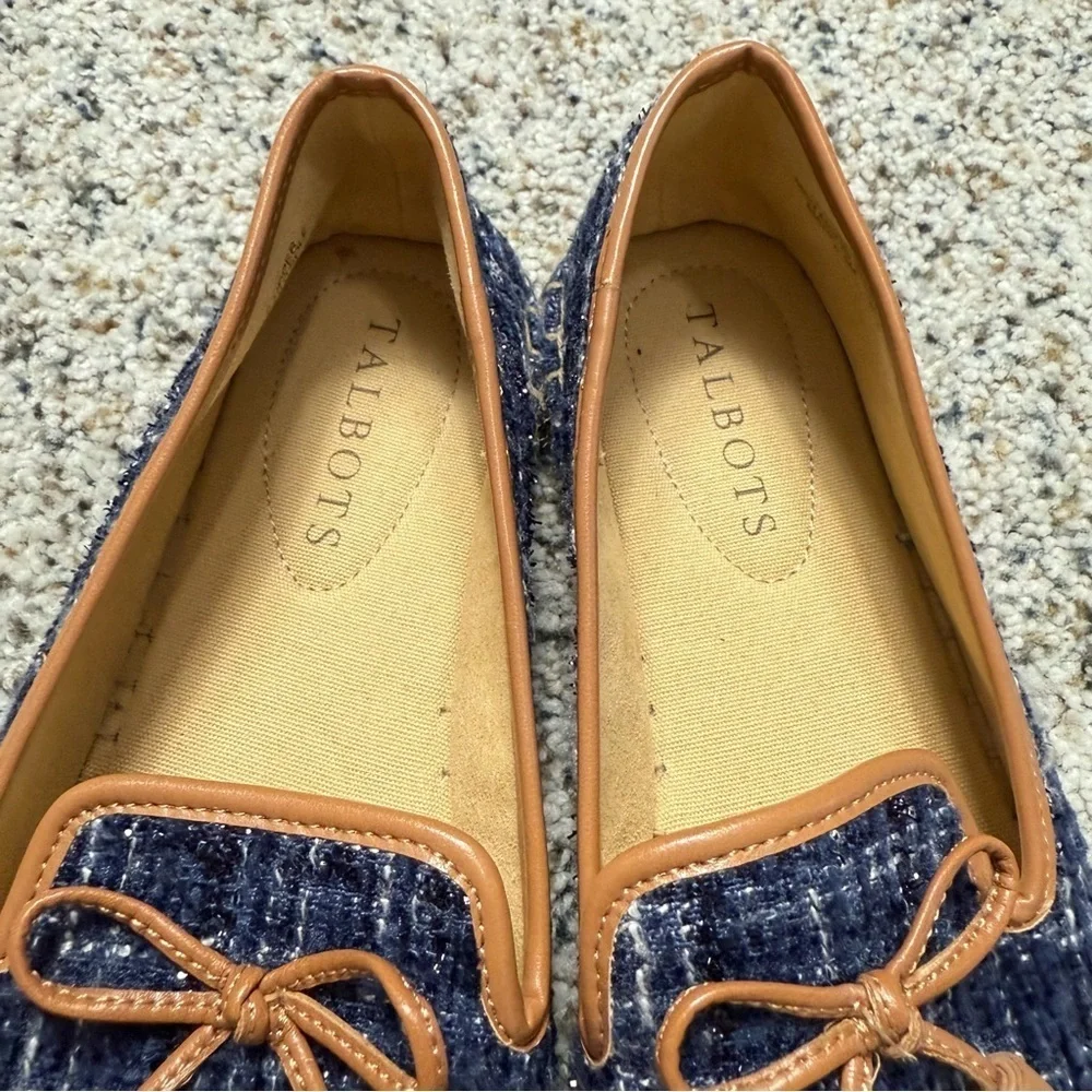 Talbots Izzy Tassel Espadrilles Boucle Womens 6.5 Blue Tan Brown Shoes Preppy